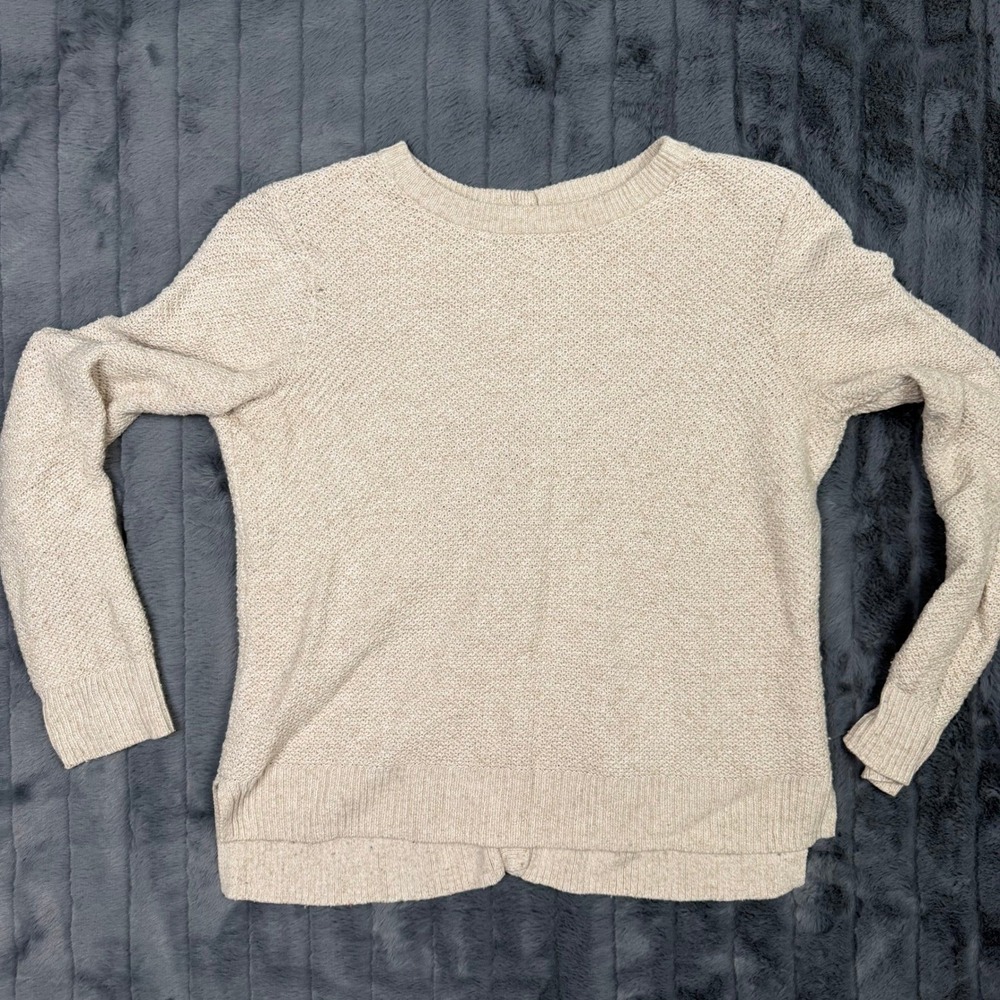 Madewell Women Oatmeal Beige Button Back Textured Knit Sweater Small 7821